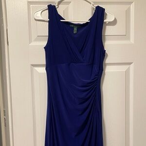 Ralph Lauren royal blue Sleeveless Ruched V-Neck Dress